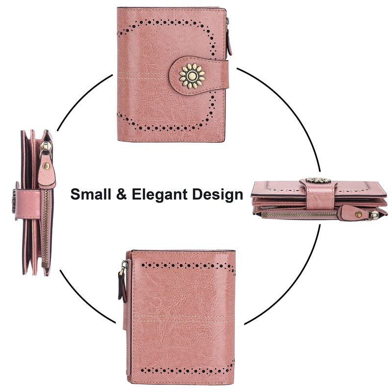 Lavemi Womens Leather Wallet Small Compact RFID Blocking Credit Card Case Purse with Zipper Pocket(Dark Pink) - Image 3